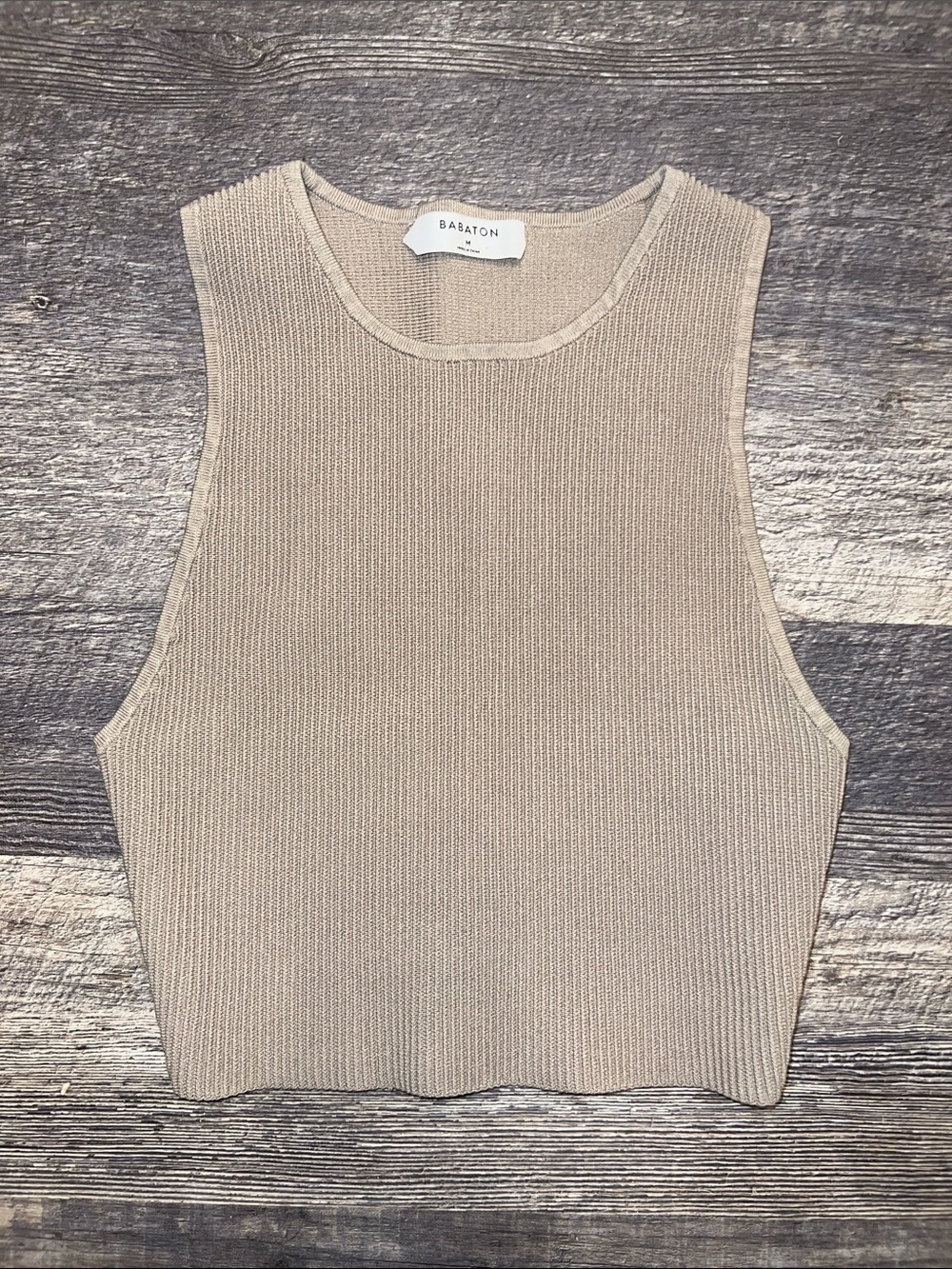Aritzia Babaton Sculpt Knit Scoopneck Cropped Tank Taupe Medium